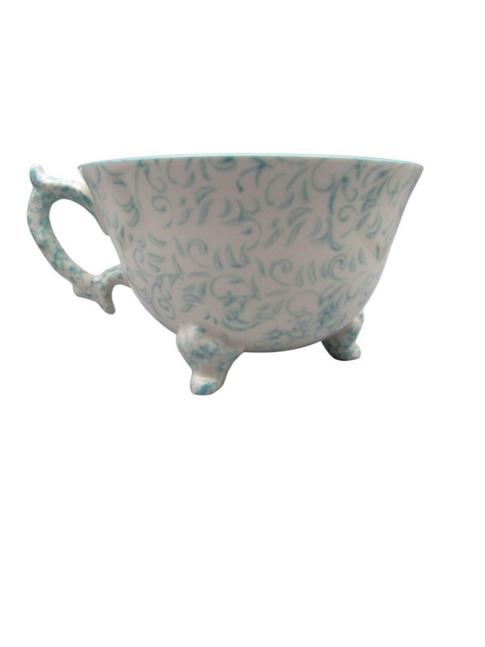 Anthropologie Attingham Collection Stoneware Footed Cup Handle Blue White Swirl